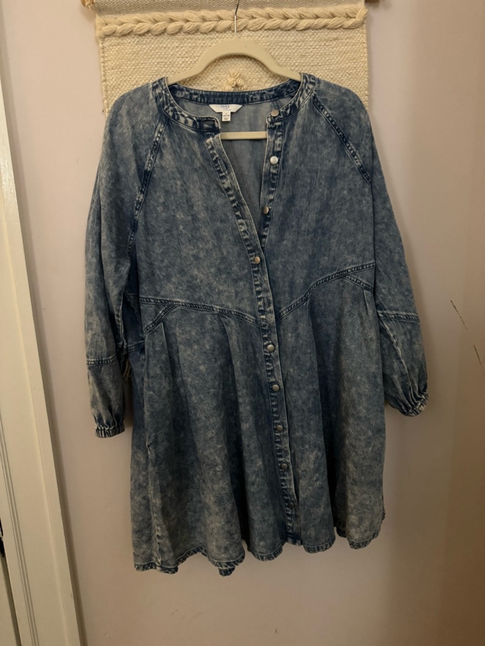 Time and Tru Washed Denim Long-Sleeve Dress - Blue
